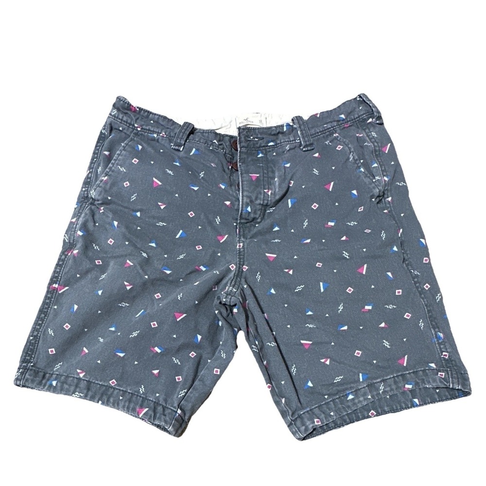 Vintage Hollister Gray Geometric Print Cotton Chino Shorts Flat Front Pockets
